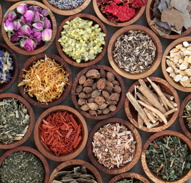Bowls of various herbs