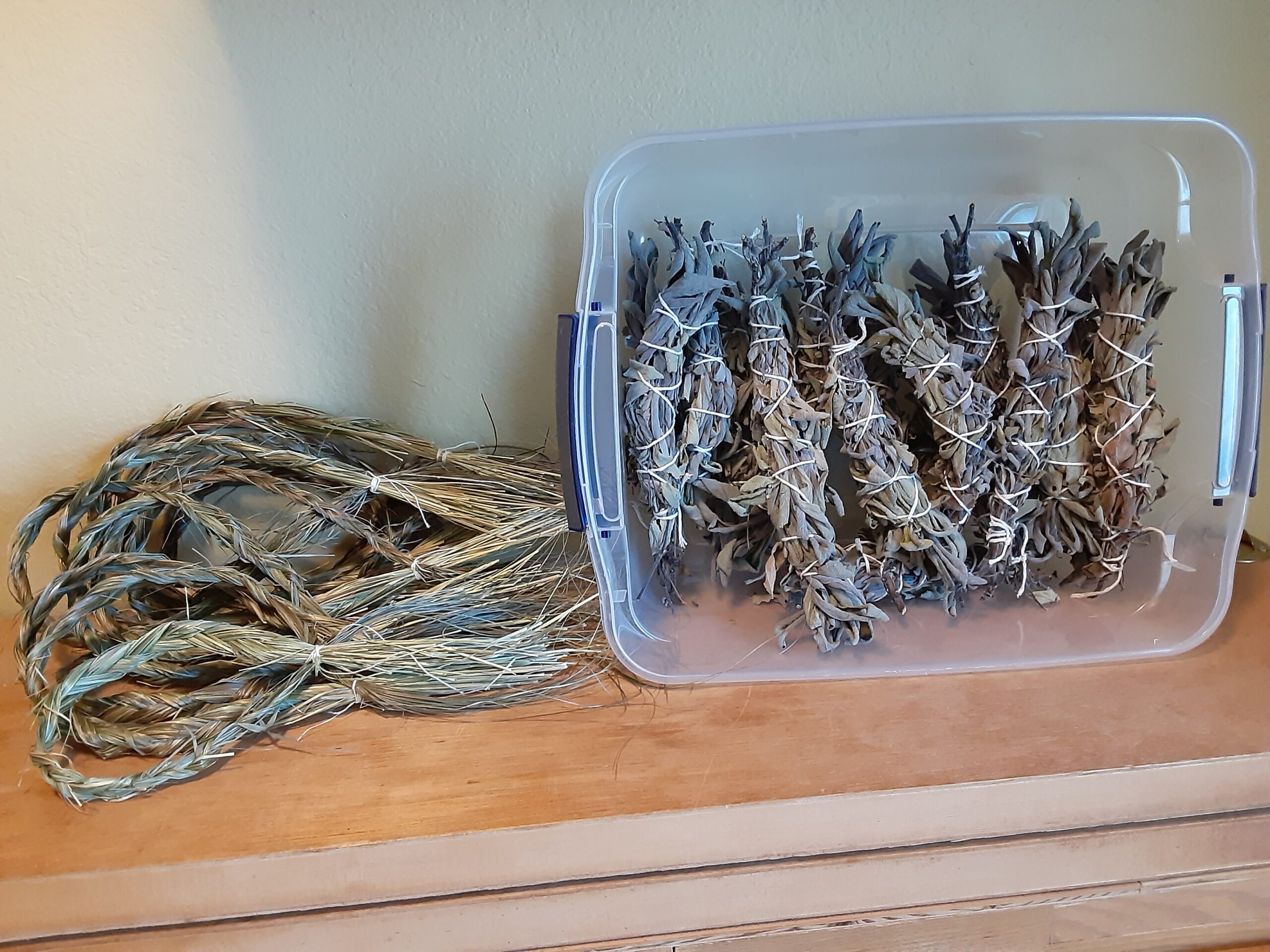 dried herbs in a container
