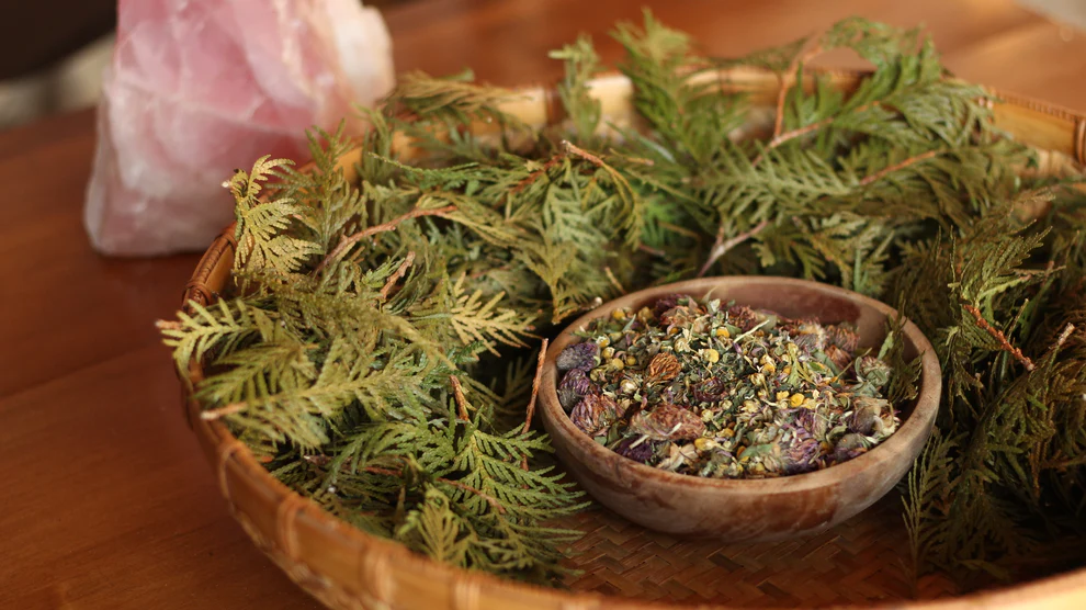 Herbs in a bowl.