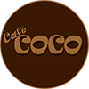 A circular brown logo for Café Coco in Duluth with the text "Café Coco" in stylized, light brown lettering.