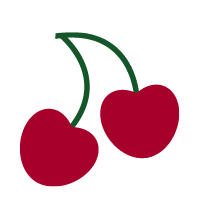 A simple illustration of two red cherries connected by green stems, reminiscent of the fresh produce found at Whole Foods Coop Duluth.