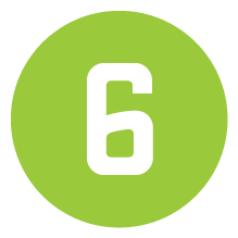 A green circle with the white number 6 in the center, reminiscent of the fresh, vibrant vibe at Whole Foods Coop in Duluth, MN.