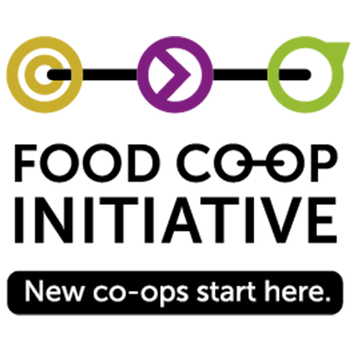 Image showing three stylized human figures in green, purple, and yellow above the words "New co-ops start here." against a black background. The figures represent collaboration and community associated with cooperative ventures.