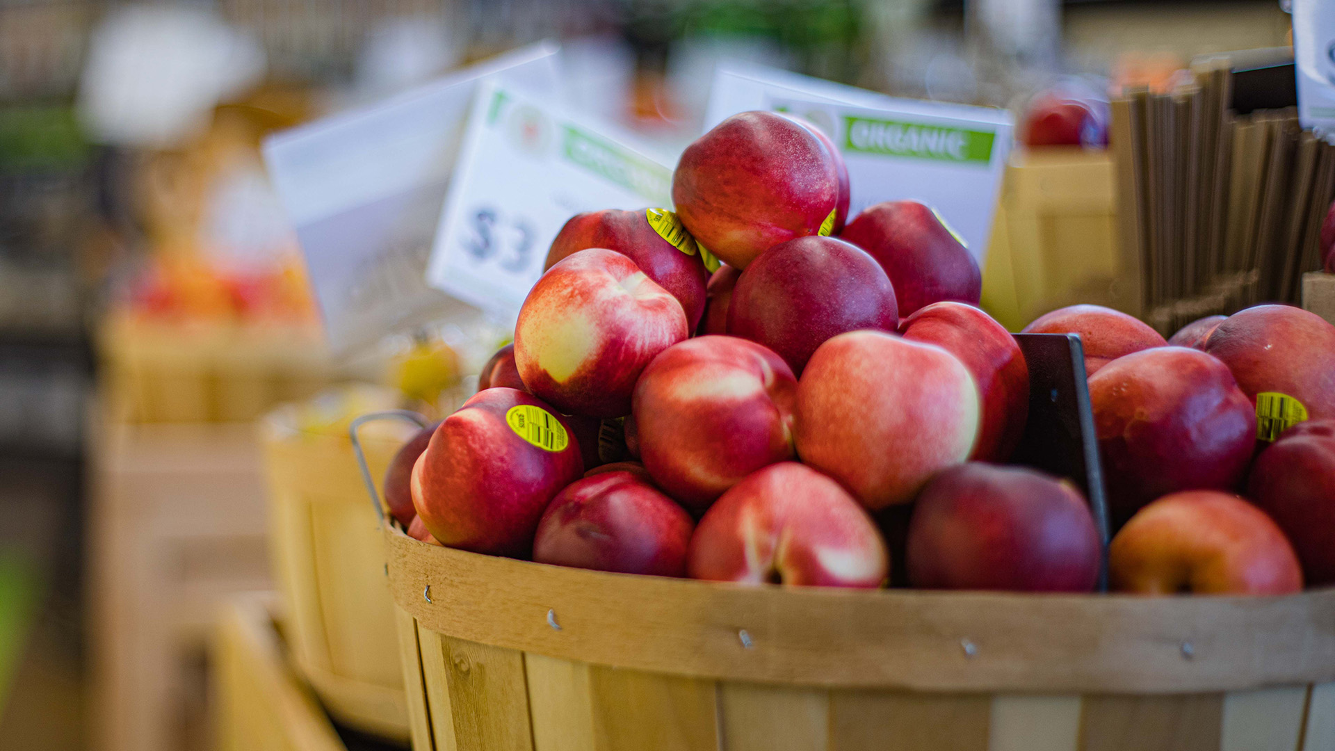 Basket of apples at market.