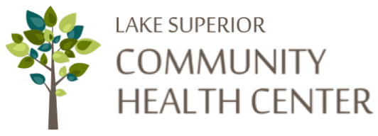 Logo of Lake Superior Community Health Center. The logo consists of a tree with green, blue, and mustard yellow leaves on the left, and the organization’s name written in uppercase letters on the right.