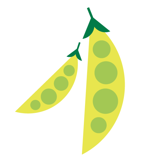 Two yellow pea pods, each with three green peas visible inside, are shown. One pod is smaller and tilted to the left, while the larger pod is upright. Both pods have small green leaves at their tops. The simple, minimalist design embodies the fresh appeal of Whole Foods Coop Duluth.