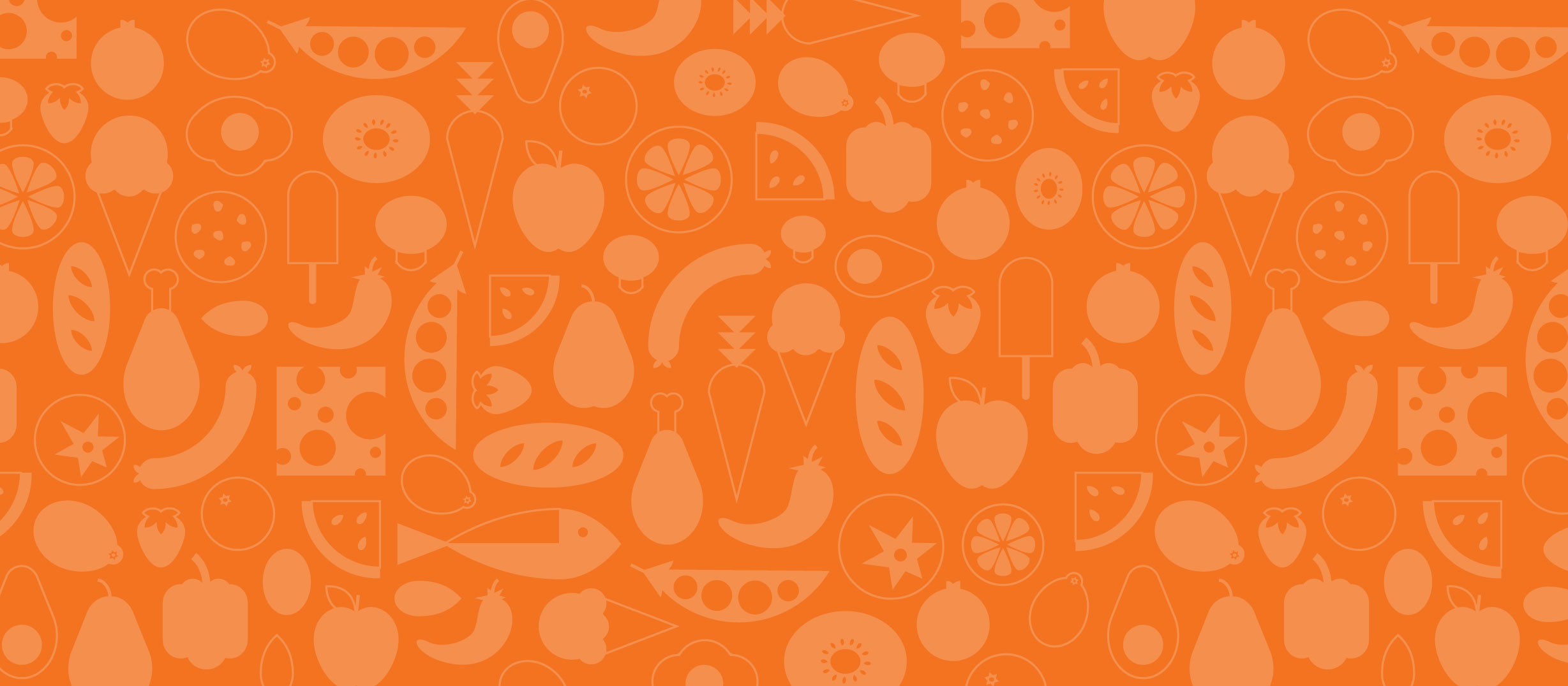 Various orange fruit graphics on a darker orange background.