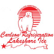 Carlson Refrigeration Lakeshore Ice logo with polar bear and an outline of Lake Superior.