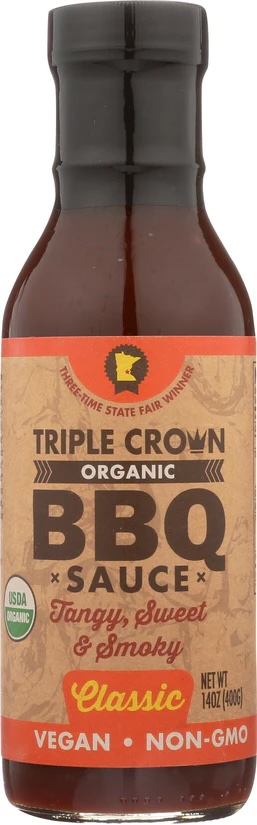 Bottle of Triple Crown BBQ Sauce, Classic flavor.