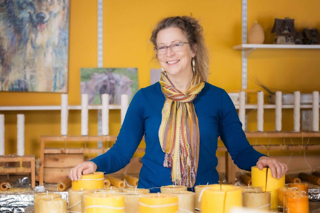 Linda Newman, owner of Scent From Nature with beeswax candles
