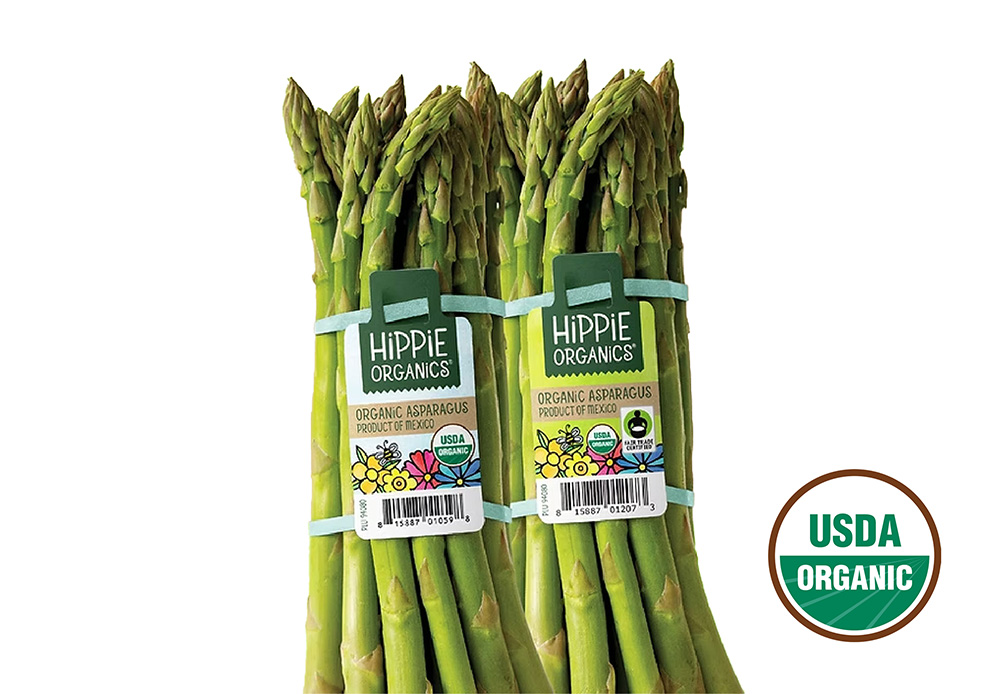 Hippie Organics asparagus with USDA organic seal