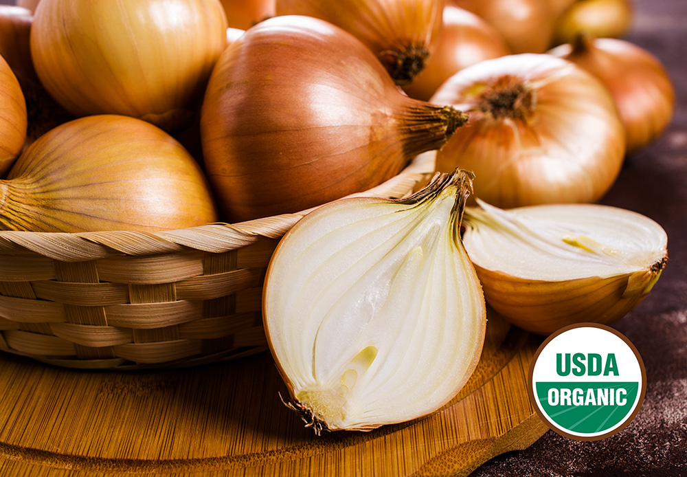 Sweet onions with USDA Organic seal